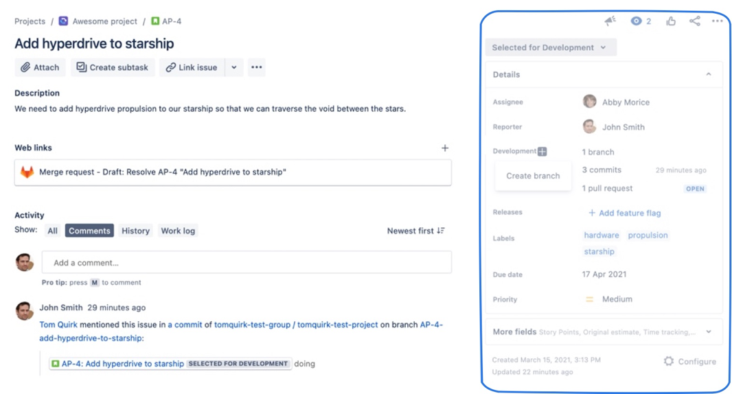 Create a new custom field and add it to the Issue Right Panel in a Jira project